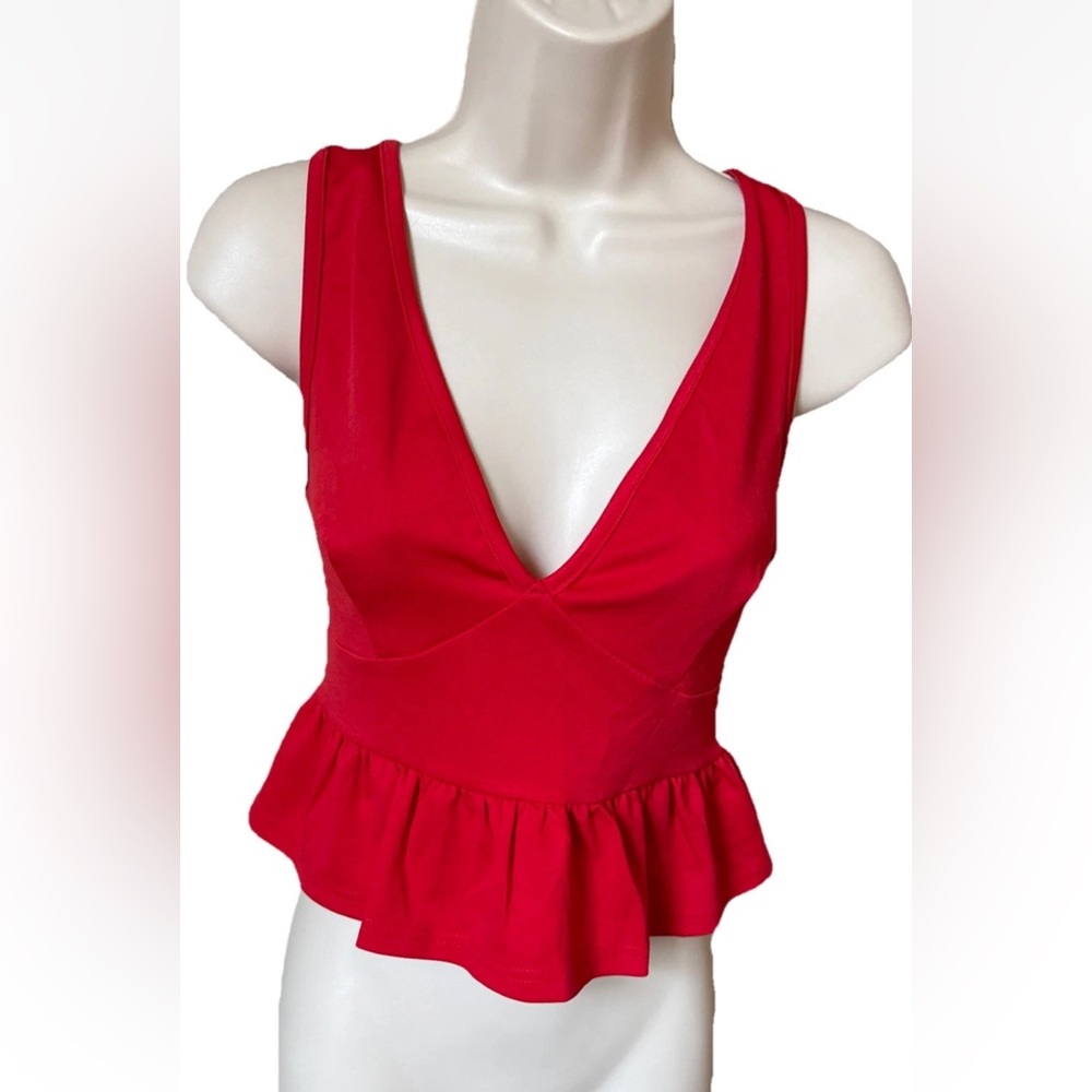 EsBetro Red Sleeveless Crop Peplum Top Size Large